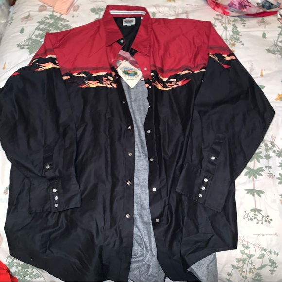 Western shirt vintage nwt 90s cucumber land Aztec snap top - Picture 1 of 4